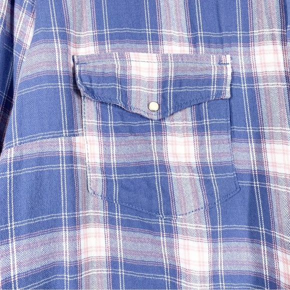 AERIE Blue Pink Checkered Checks Plaid Button Down Long Sleeves Shirt XL - Picture 5 of 9
